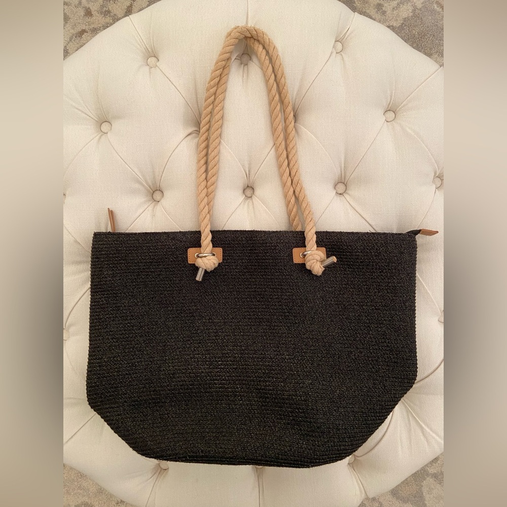 Saks Fifth Avenue Black Raffia Tote Bag